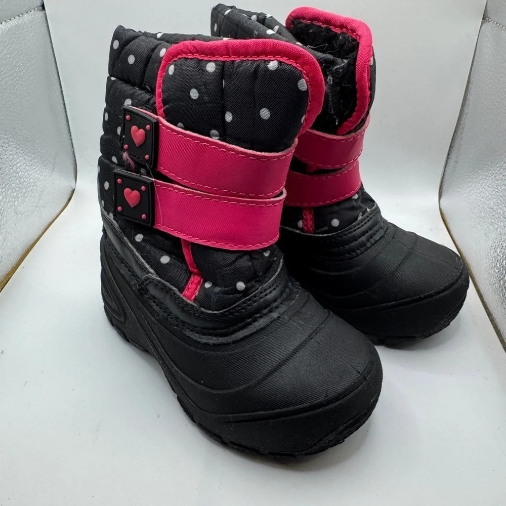 Wonder Nation Toddler Size 7 Girls Black and Pink Kids Polka Dot Snow Boots